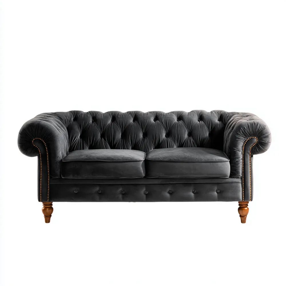 2-Sitzer-Sofa Samt 150x85x75 cm – Schwarz – Chesterfield Design