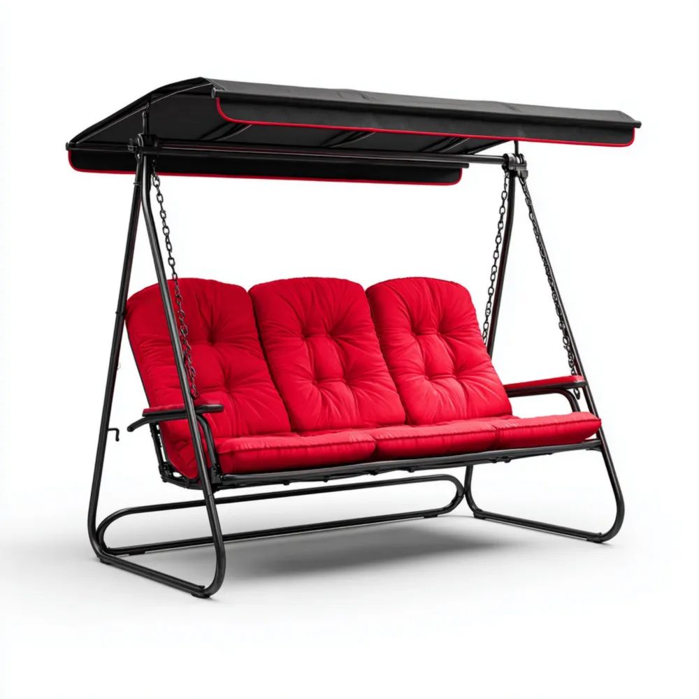 Garten Hollywoodschaukel Metallgestell 200x120x164 cm – Rot/Schwarz – Verstellbares Dach