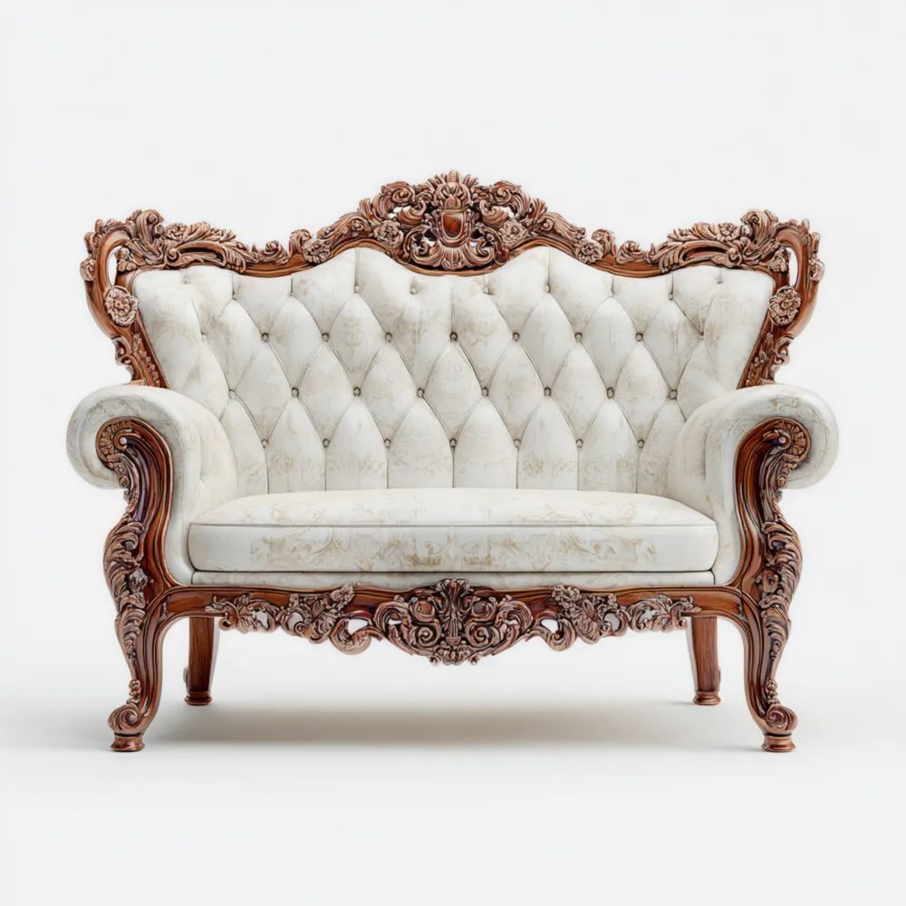 2-Sitzer-Sofa Barockstil 150x80x110 cm Holzrahmen Polsterung – Cremeweiß – Klassisches Design