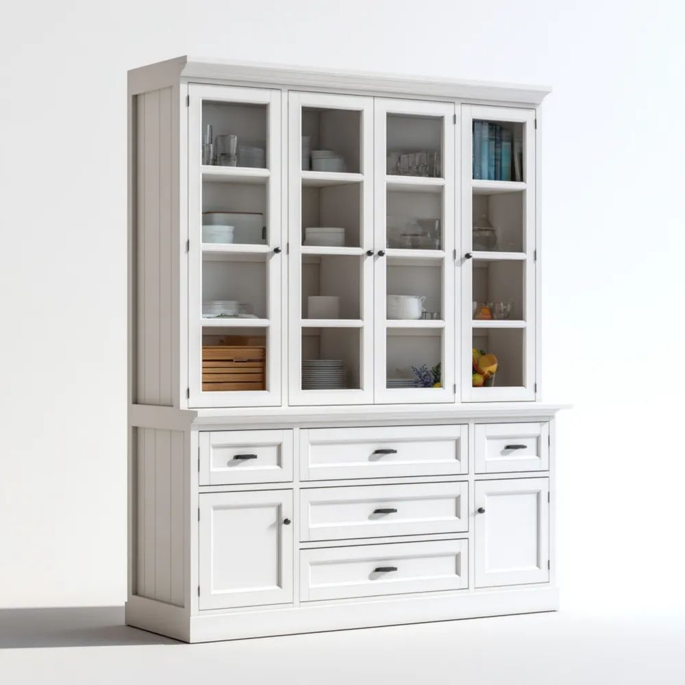 Vitrine Holz 120x200x40 cm – Klassisches Design – Weiß