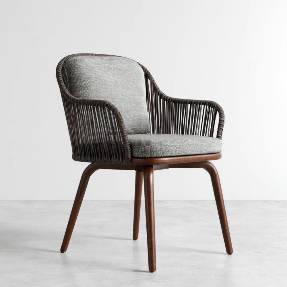 Gartenstuhl Rattan Holz 85x60x60 cm - Dunkelbraun/Grau - Modernes Design