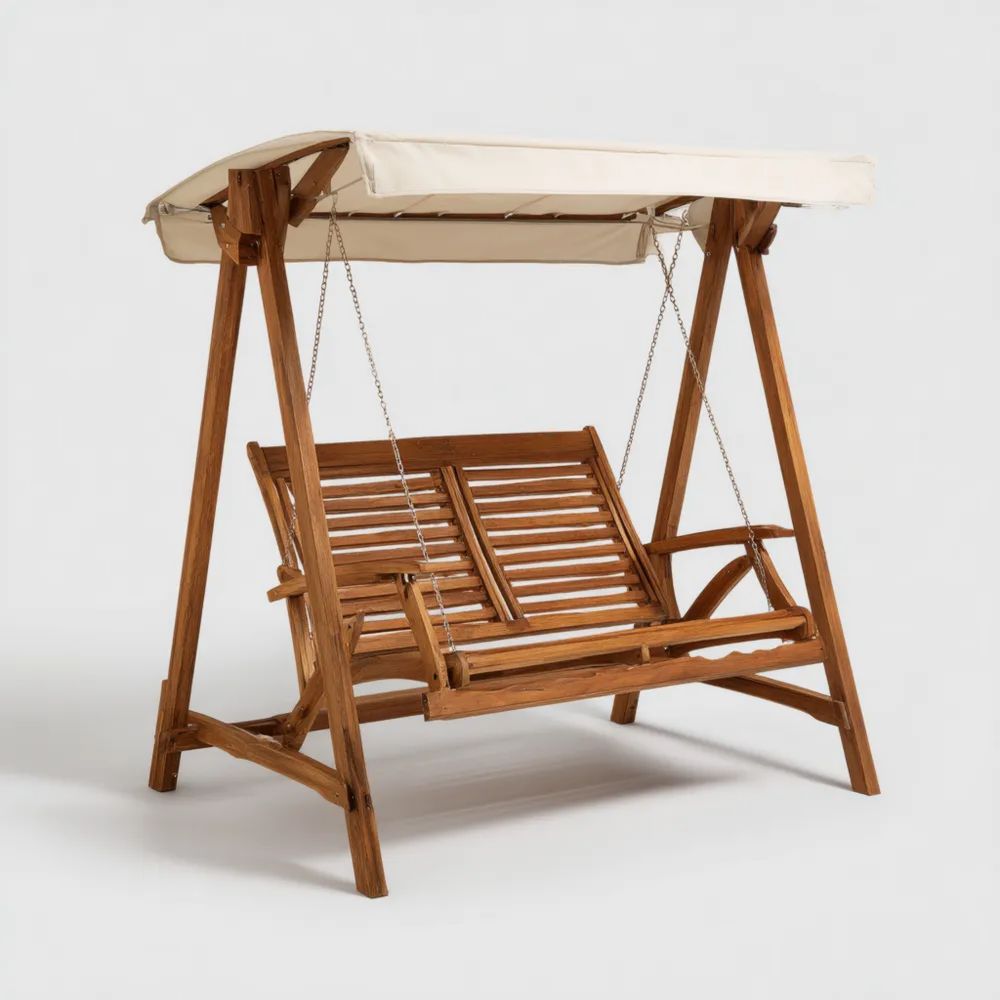 Gartenschaukel Holz 120x200x150 cm - Braun/Beige - Wetterfest