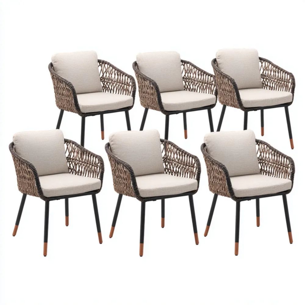Gartenstuhl 6er-Set - Rattan Geflecht (50x48x45 cm) Beige - Moderne Outdoor-Möbel