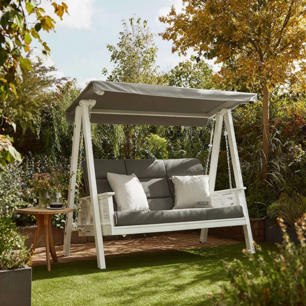 Gartenschaukel 200x120x170 cm wetterfest Holz - Grau/Weiß