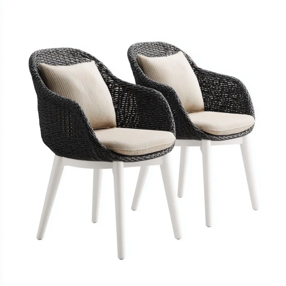 Gartenstühle Set Rattan 60x58x80 cm – Schwarz/Beige – Modernes Design