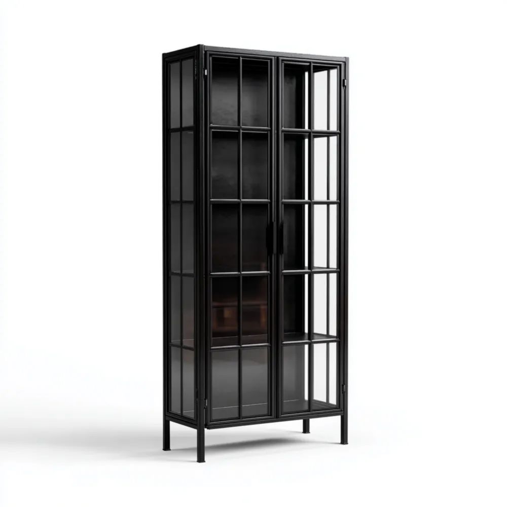 Vitrine Metallrahmen Glas 180x80x40 cm - Schwarz - Industrielles Design