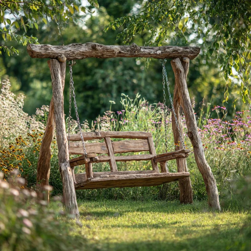 Gartenschaukel aus Naturholz - Ländlicher Stil (150x80x180 cm)