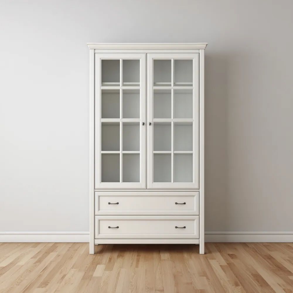 Vitrine Holz Glas 190x120x40 cm - Weiß - Klassisches Design