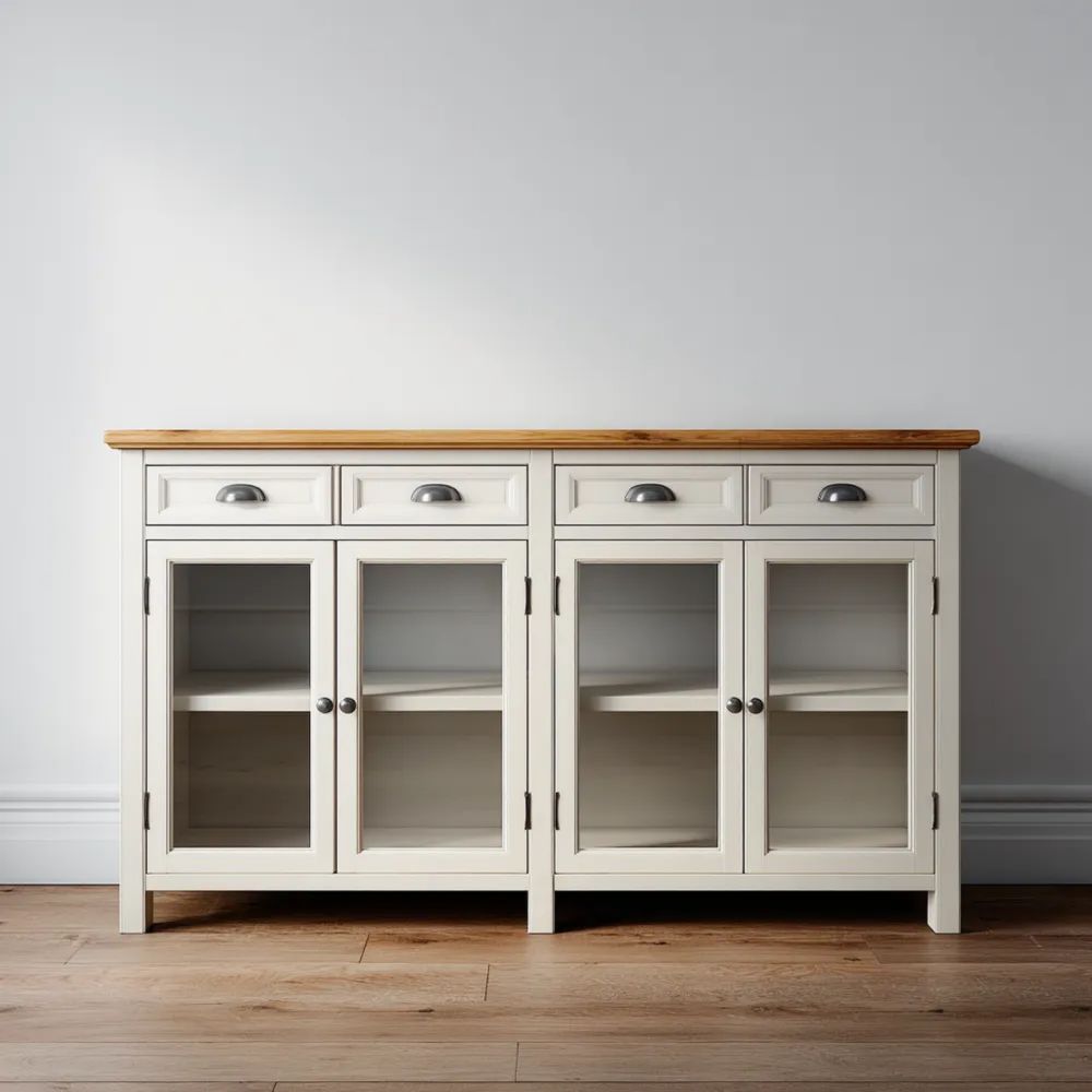 Vitrine Holz 150x90x40 cm - Creme/Beige - Klassisches Design