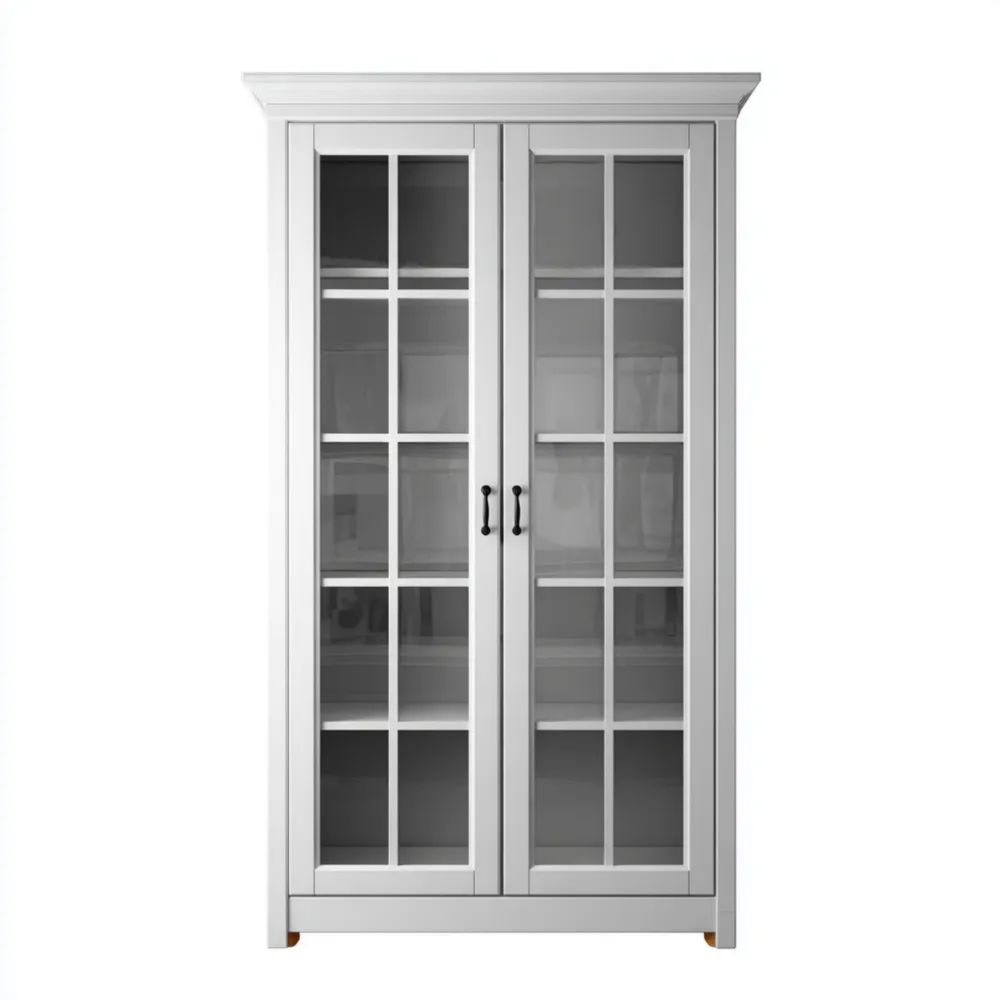 Vitrine Holz mit Glastüren 180x100x40 cm – Weiß – Klassisches Design