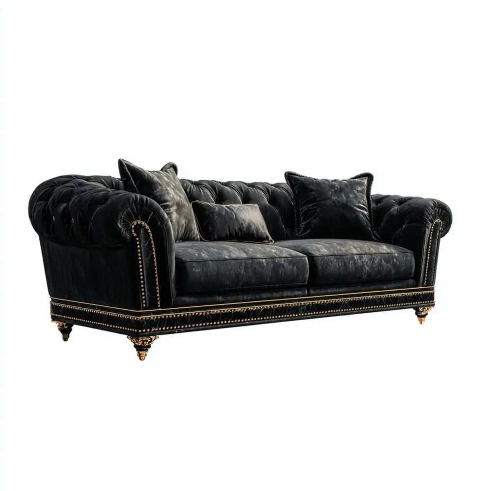2-Sitzer-Sofa Samt 220x90x75 cm - Schwarz - Klassisches Design