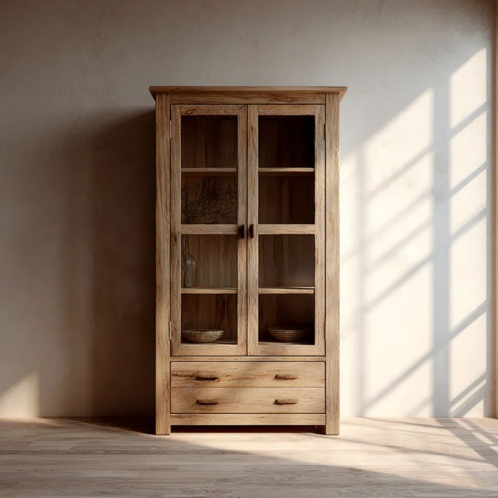 Vitrine aus Massivholz 200x80x40 cm - Natur - Landhausstil