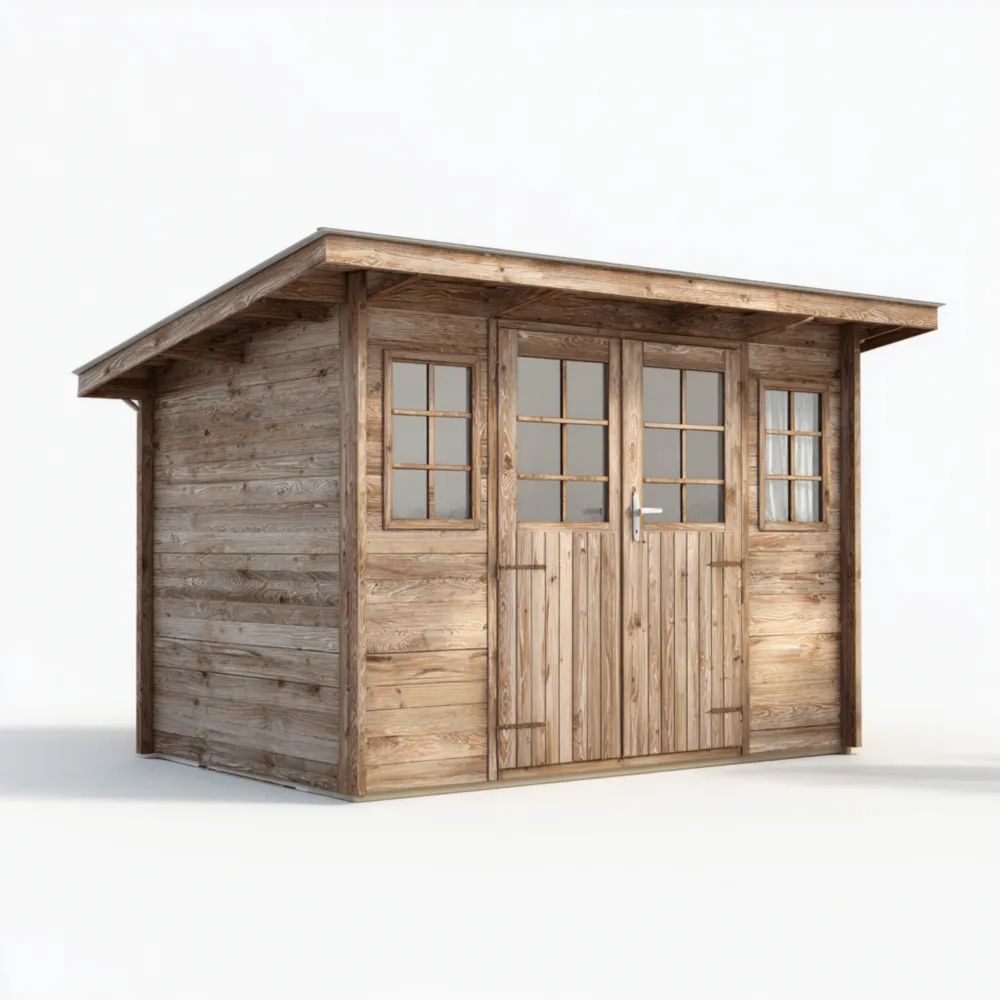 Holz Geräteschuppen mit Doppeltür Fensterdesign 300x200x220 cm – Naturfarbe