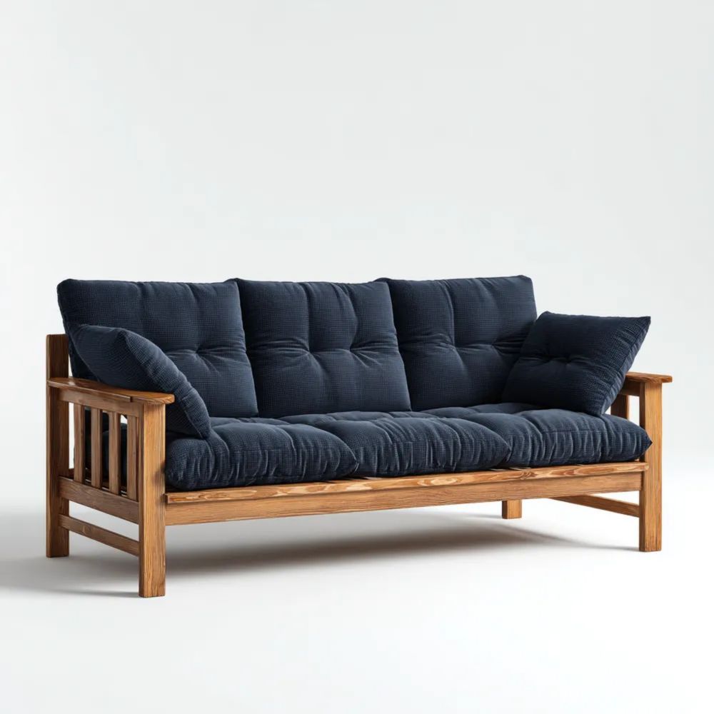 2-Sitzer-Sofa aus Holzrahmen mit Stoffpolsterung Dunkelblau 180x85x75 cm – Klassisches Design
