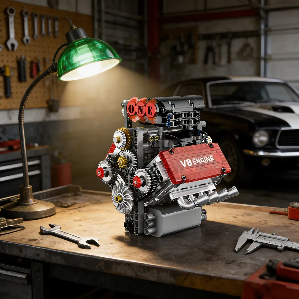 V8 Engine Technic Building Set With Motorized Function And Realistic Mechanical Design