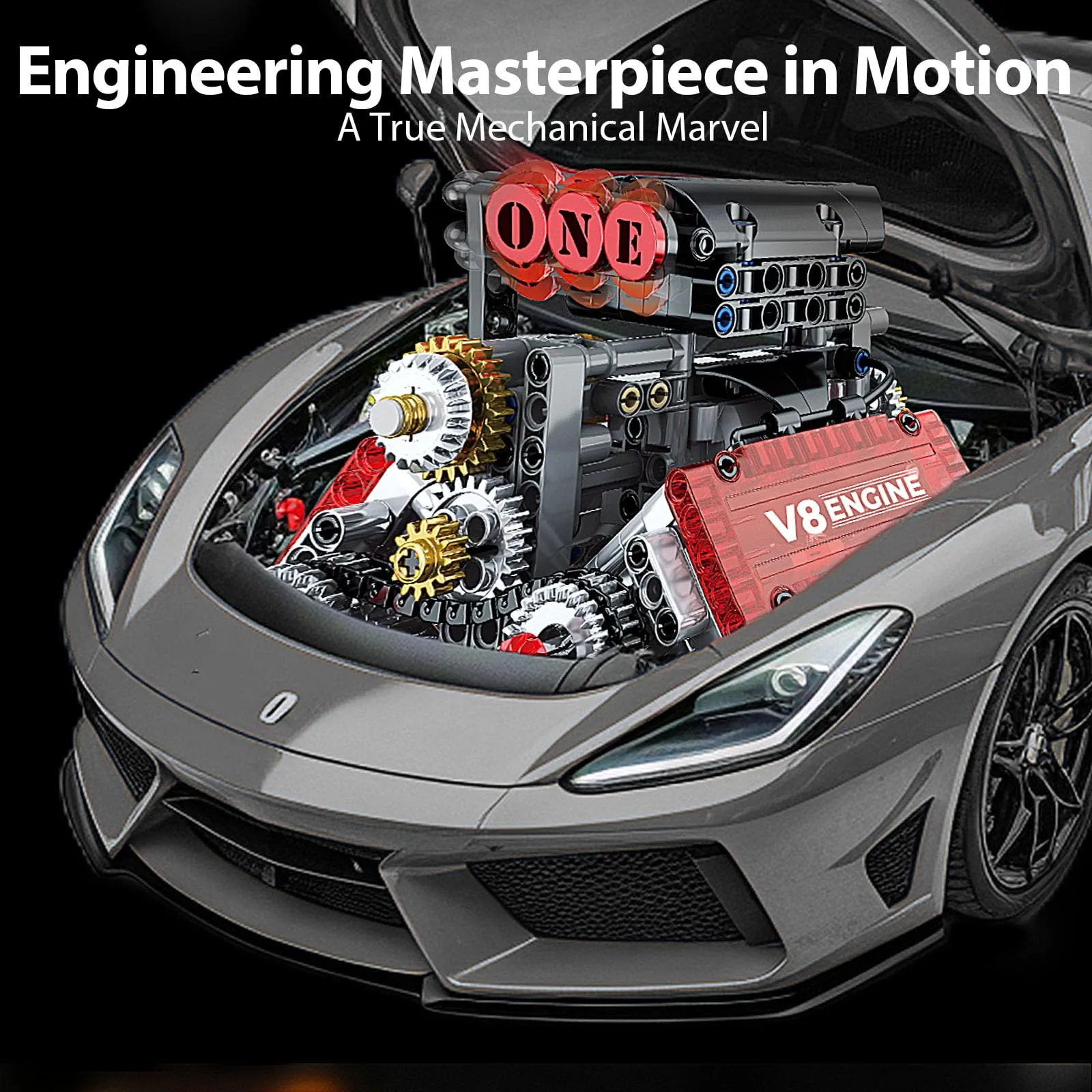 V8 Engine Technic Building Set With Motorized Function And Realistic Mechanical Design