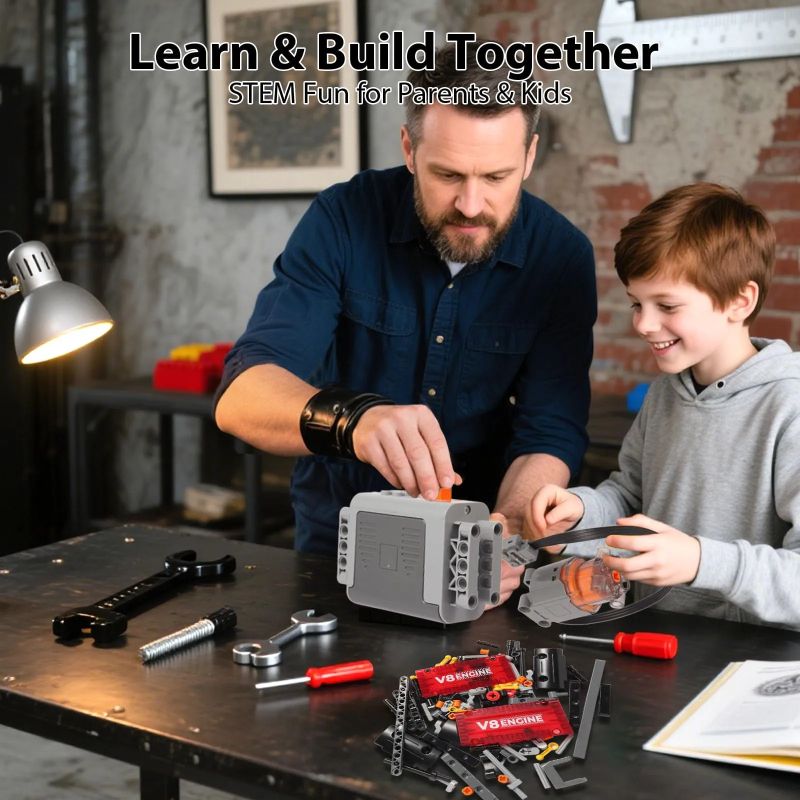 V8 Engine Technic Building Set With Motorized Function And Realistic Mechanical Design