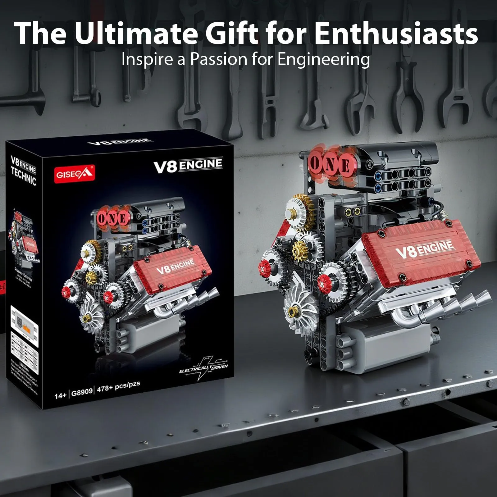 V8 Engine Technic Building Set With Motorized Function And Realistic Mechanical Design