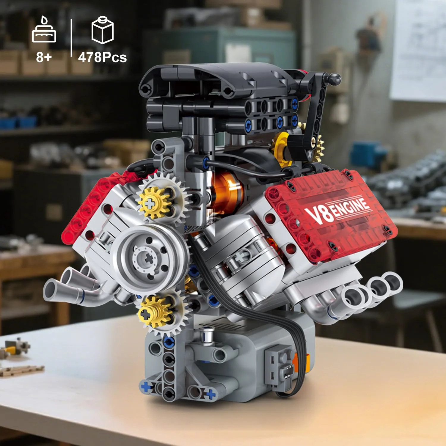 V8 Engine Technic Building Set With Motorized Function And Realistic Mechanical Design