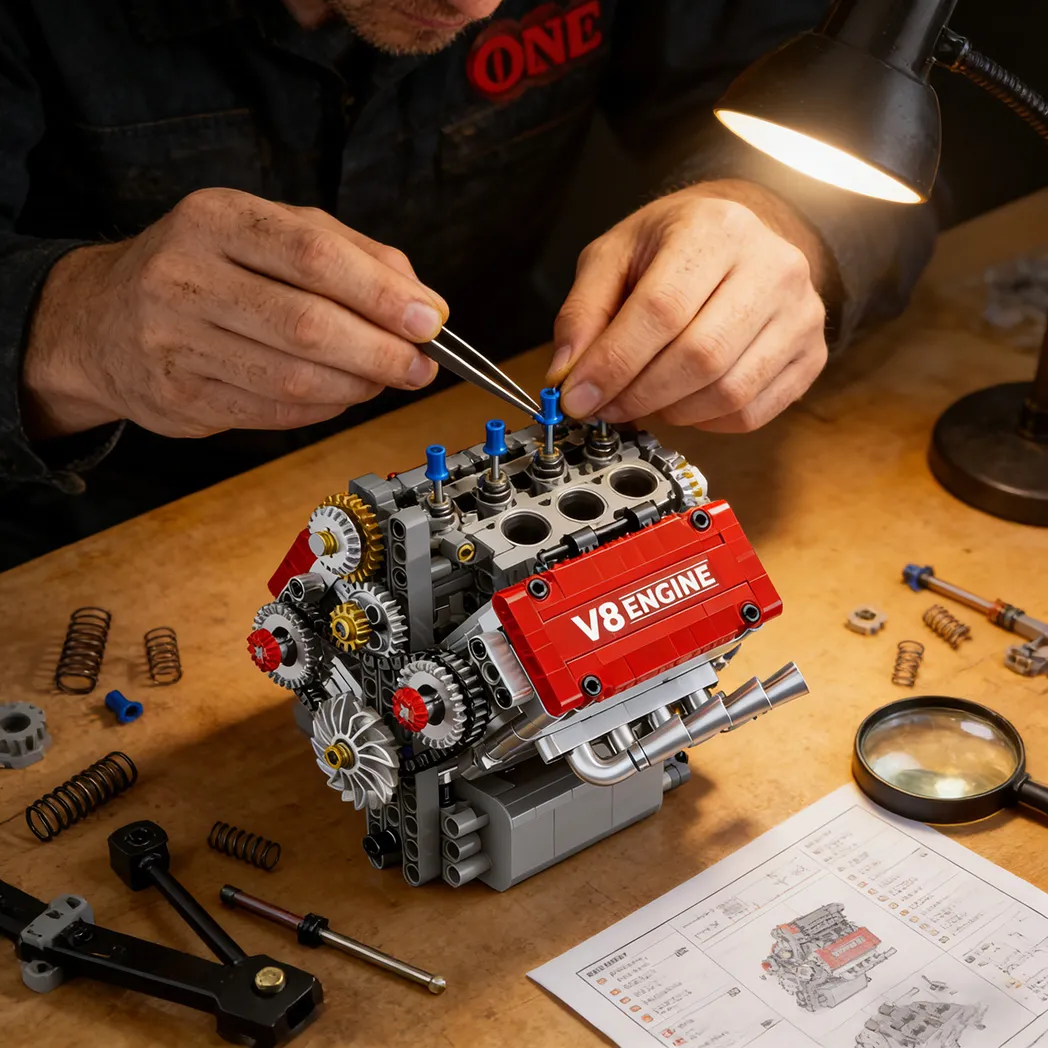 V8 Engine Technic Building Set With Motorized Function And Realistic Mechanical Design