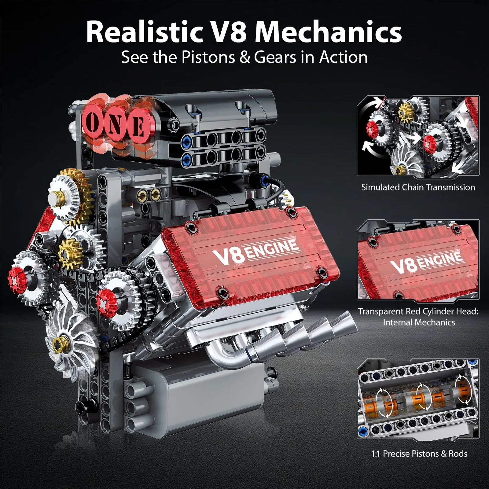 V8 Engine Technic Building Set With Motorized Function And Realistic Mechanical Design