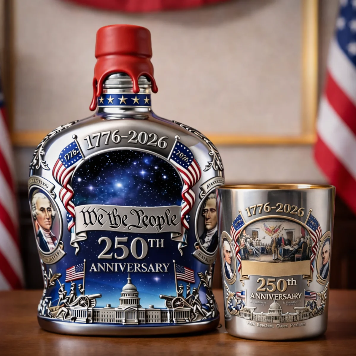 We The People 250th Anniversary 1776-2026 Whiskey Bottle And Glass Set