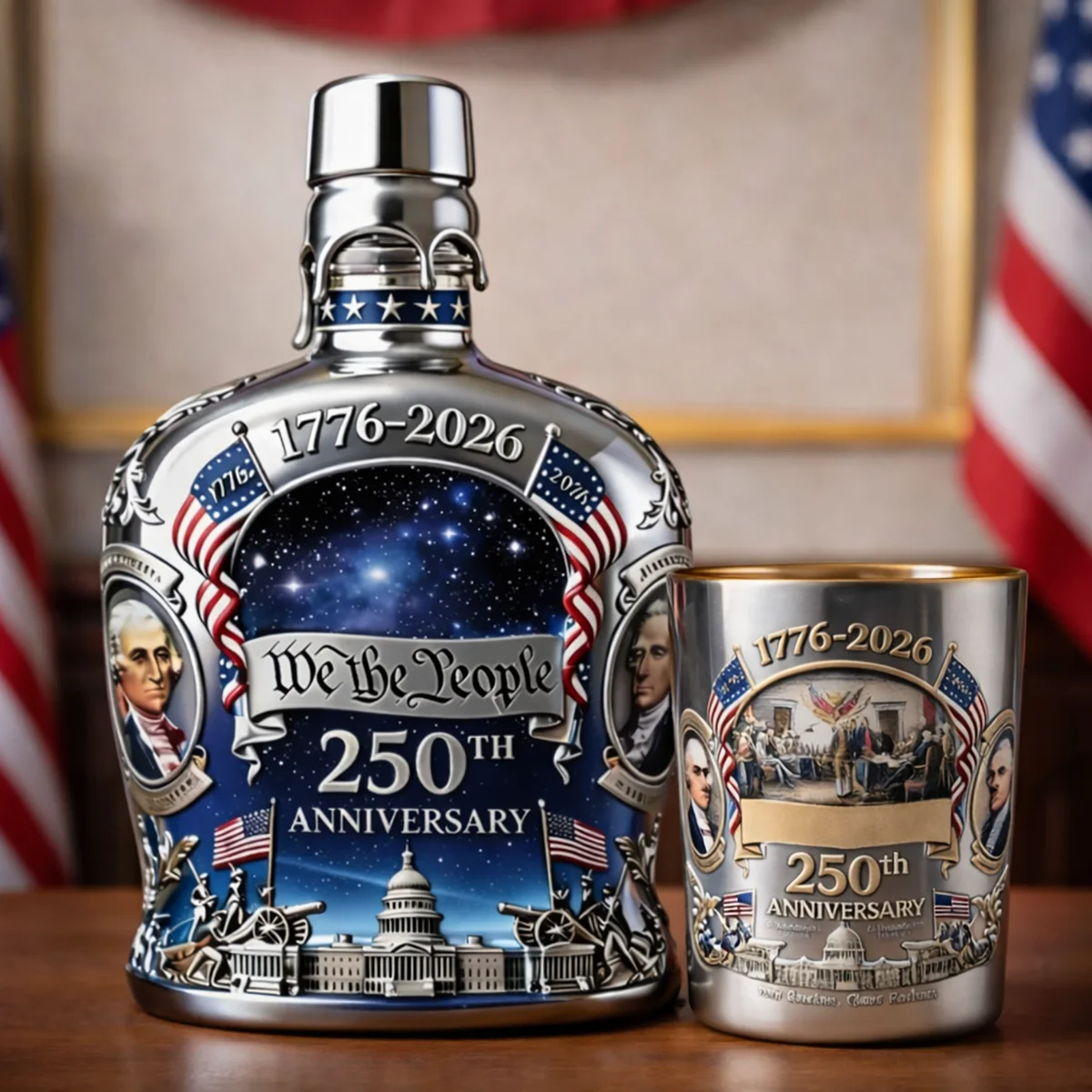 We The People 250th Anniversary 1776-2026 Whiskey Bottle And Glass Set