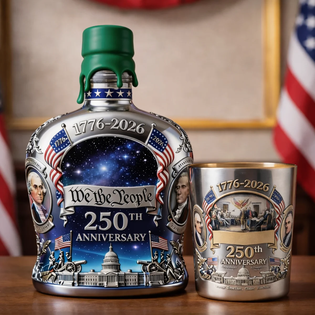 We The People 250th Anniversary 1776-2026 Whiskey Bottle And Glass Set