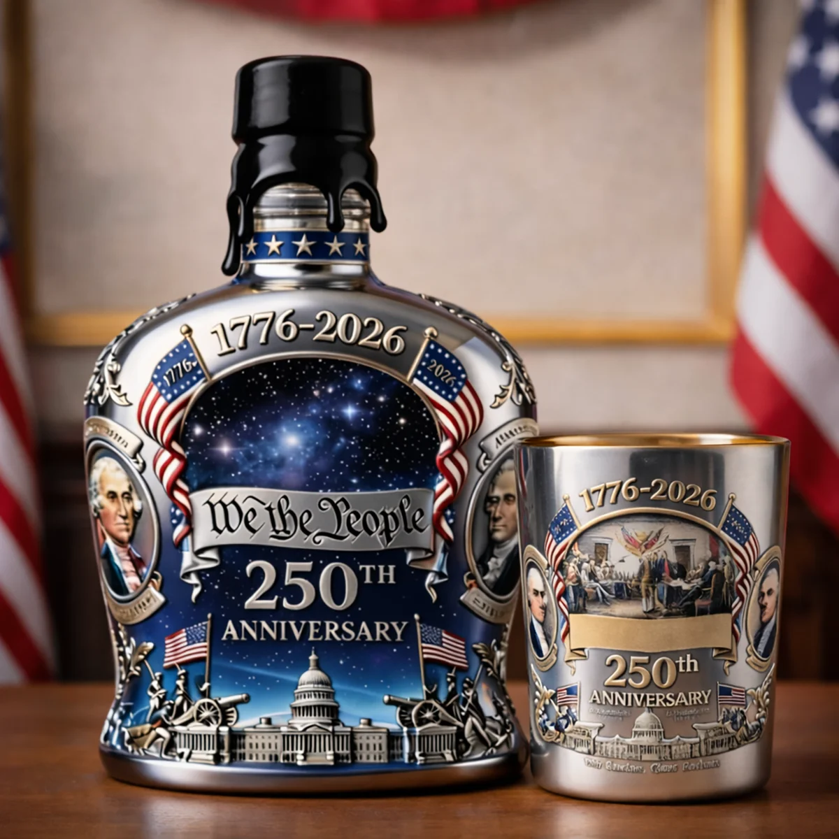 We The People 250th Anniversary 1776-2026 Whiskey Bottle And Glass Set