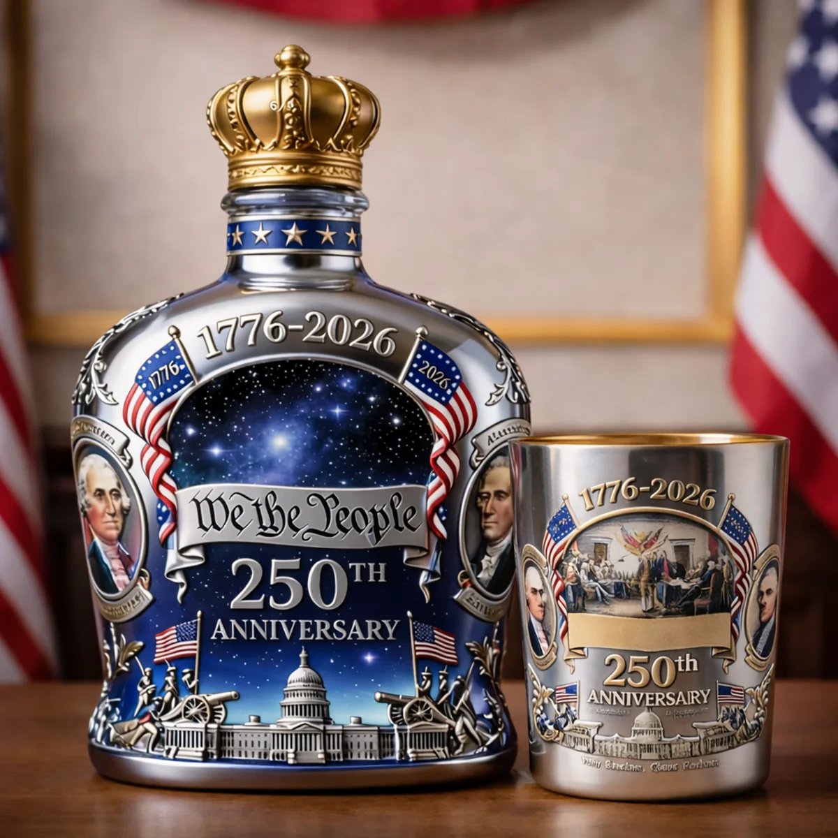 We The People 250th Anniversary 1776-2026 Whiskey Bottle And Glass Set