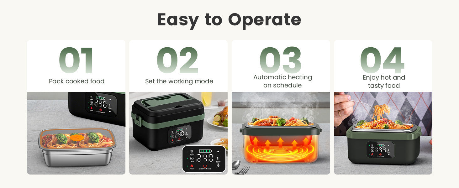 Wireless Rechargeable Heated Lunch Box with Timer and 1L Stainless Container 6