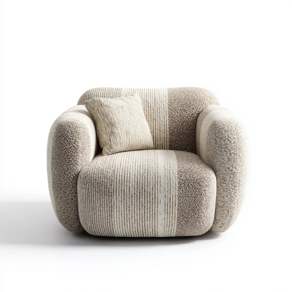 Poltrona in tessuto morbido 90x90x85 cm – Beige/Bianco – Design Moderno