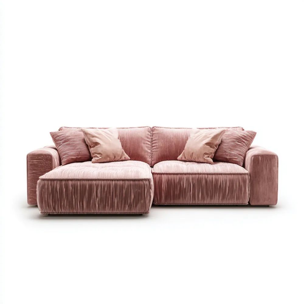 Divano angolare in tessuto vellutato 180x90x70 cm - Rosa Antico - Design Moderno