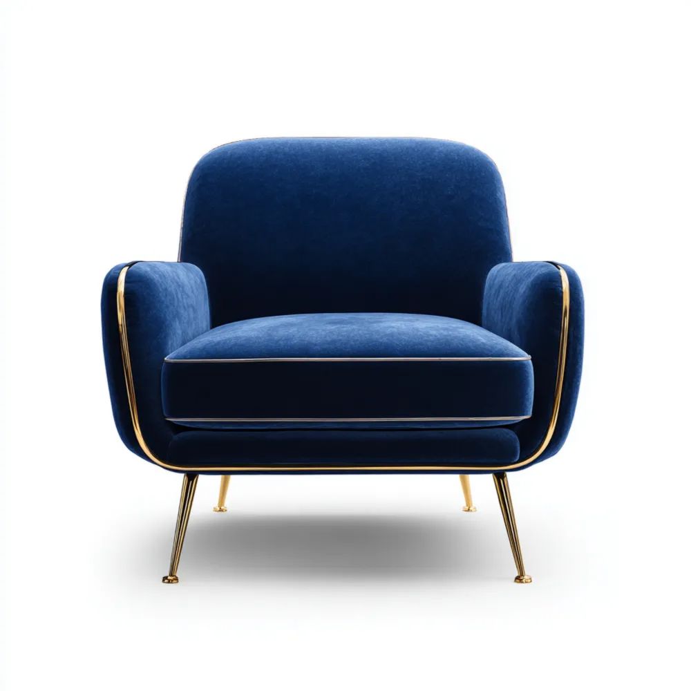 Poltrona in Velluto Blu 80x75x85 cm con Dettagli Oro