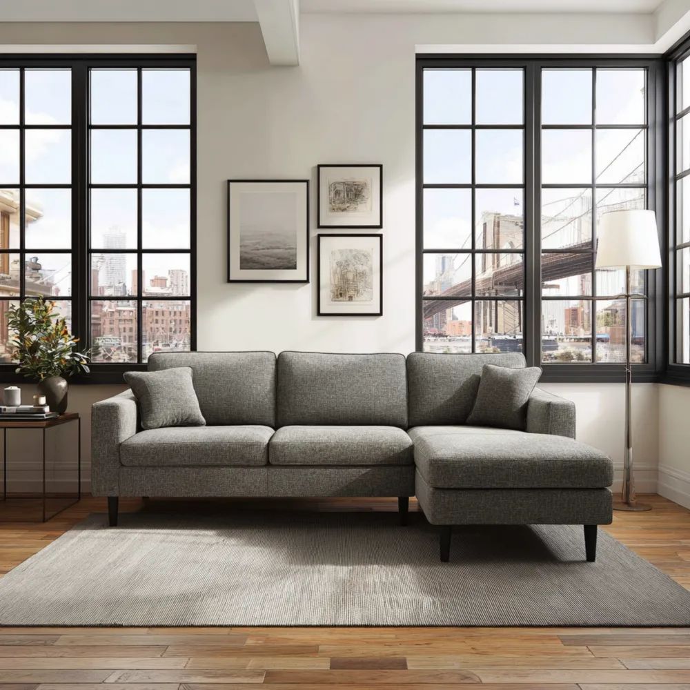 Divano angolare in tessuto 250x150x80 cm - Grigio Chiaro