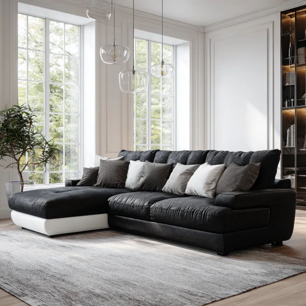 Divano angolare in tessuto 270x160x85 cm - Nero - Design moderno