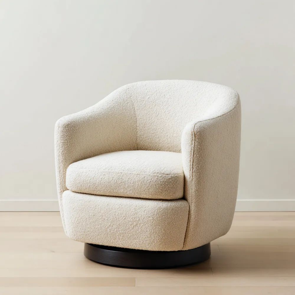 Poltrona Girevole Imbottita 85x85x75 cm – Bianco Crema – Design Moderno