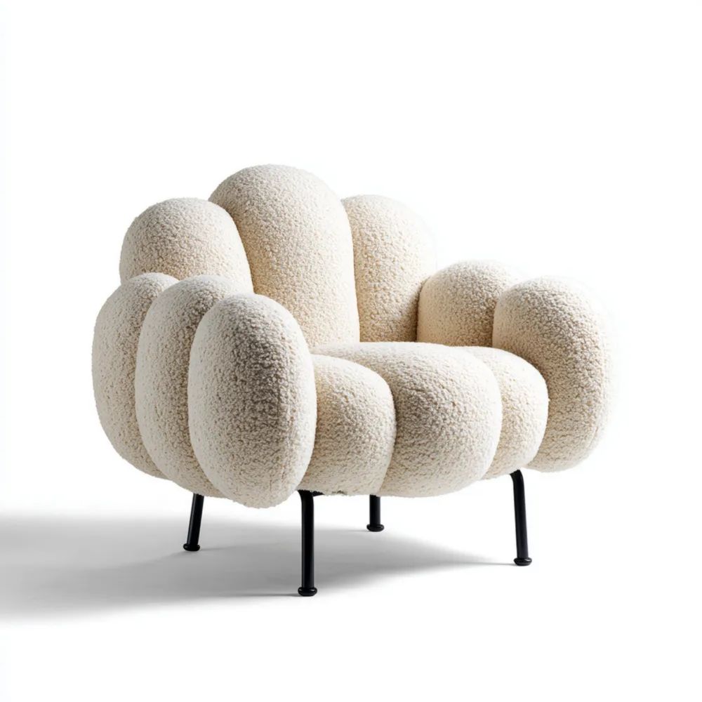 Poltrona in tessuto bouclé 90x85x78 cm - Bianco Avorio - Design moderno