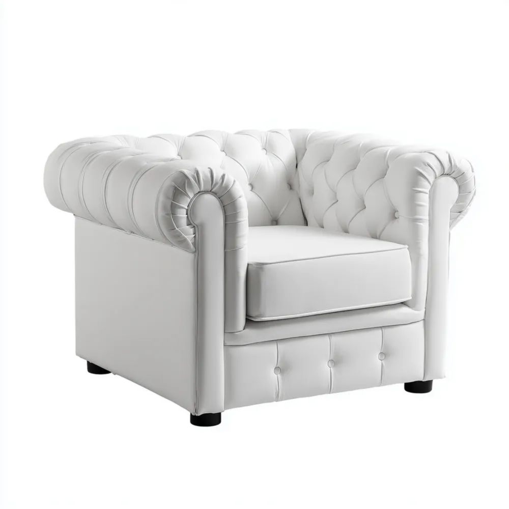 Poltrona in Pelle 90x75x70 cm - Bianco - Design Classico