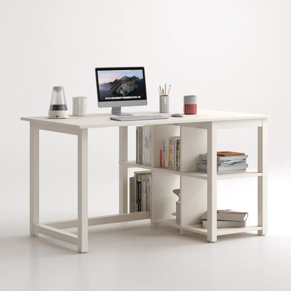 Scrivania con Ripiani 120x60x75 cm – Bianco – Design Moderno