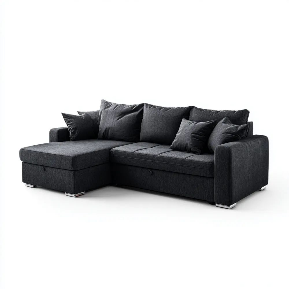 Divano angolare in tessuto 250x160x85 cm - Grigio Scuro