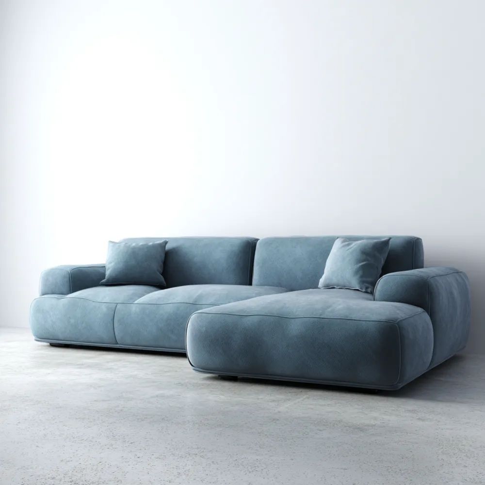 Divano angolare imbottito in tessuto 280x160x85 cm - Blu - Design moderno