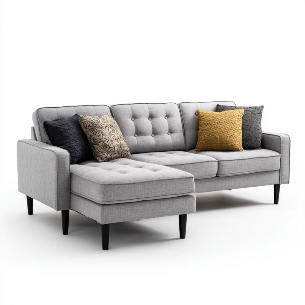 Divano angolare imbottito moderno in tessuto 215x85x90 cm - Grigio chiaro