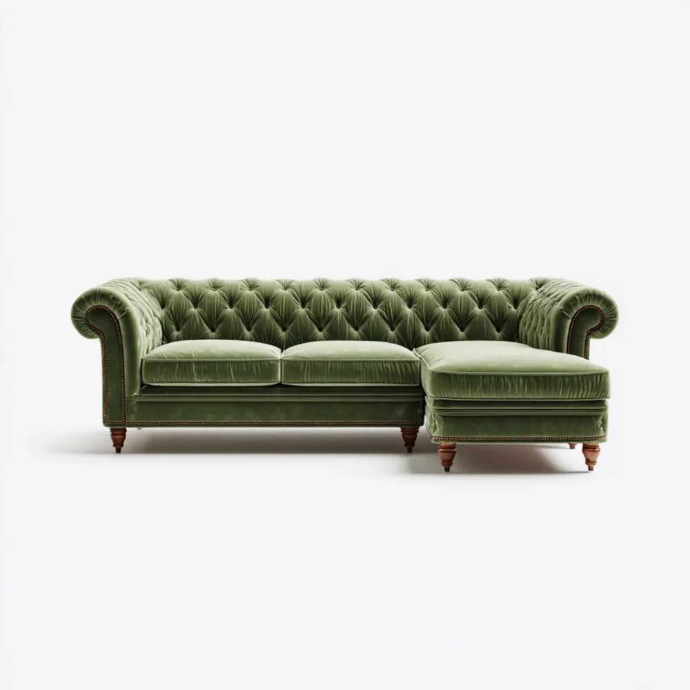 Divano angolare in velluto 250x90x75 cm - Verde - Design classico