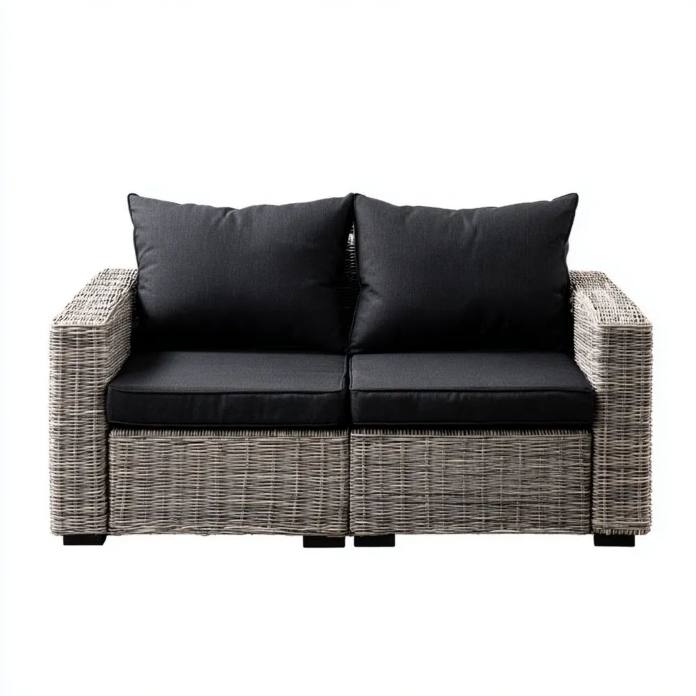 2-Sitzer-Gartensofa Rattan 150x85x90 cm – Grau/Schwarz – Modernes Design