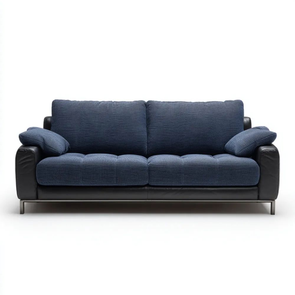 2-Sitzer-Sofa Stoff Leder 200x90x85 cm – Blau/Schwarz – Modernes Design