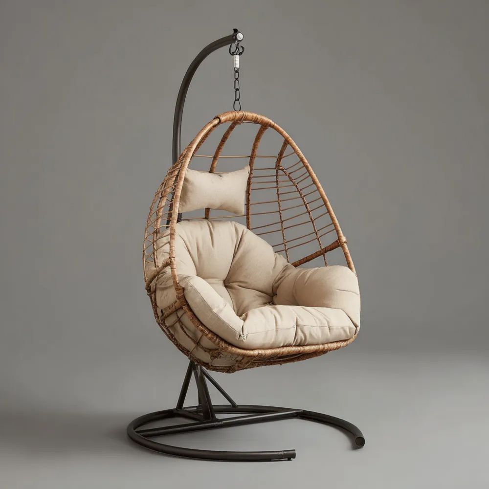 Hängesessel Rattan 95x60x195 cm Polster Beige - Modernes Design für Garten oder Terrasse