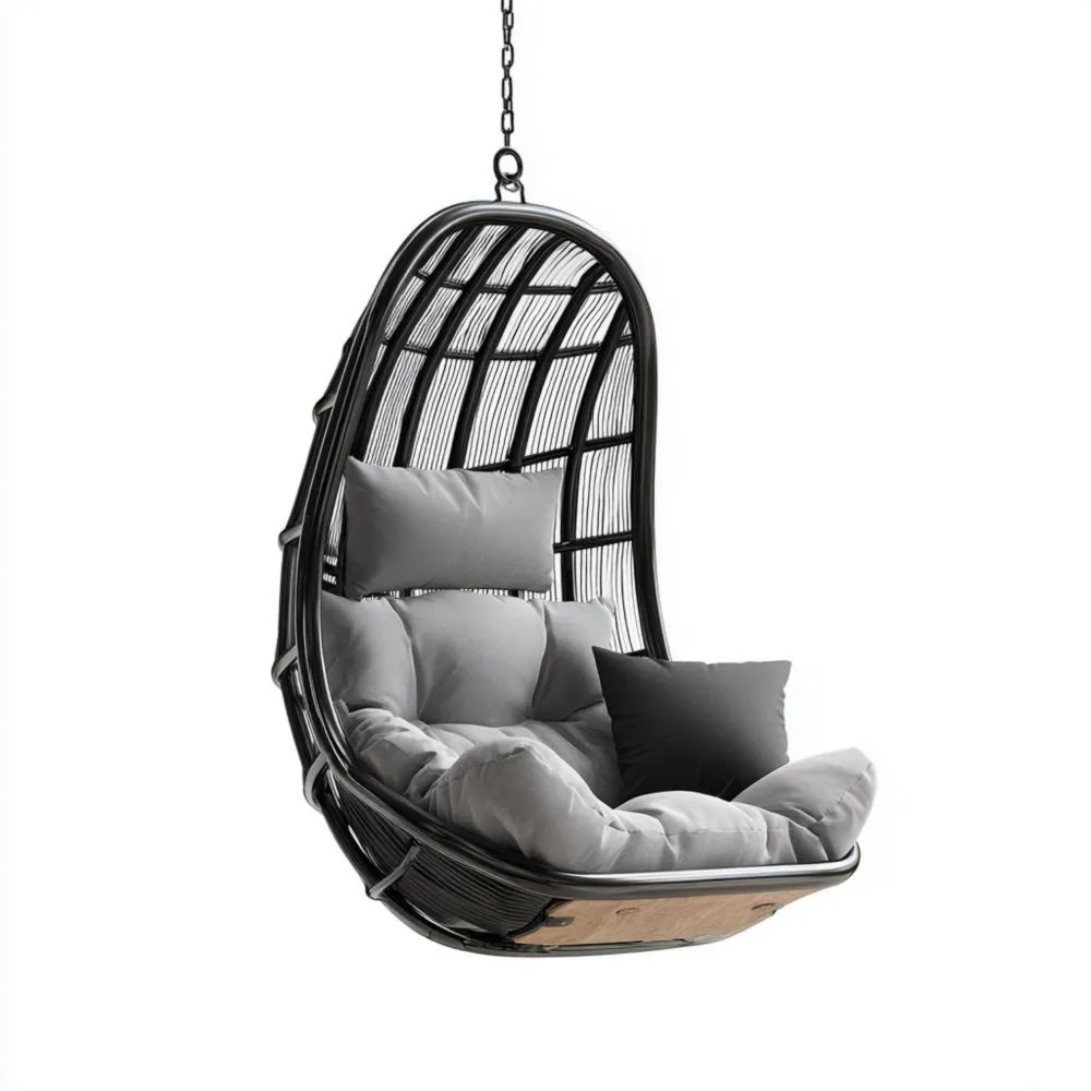 Hängesessel Rattan Kunstfaser 120x80x60 cm – Schwarz/Grau – Modernes Design