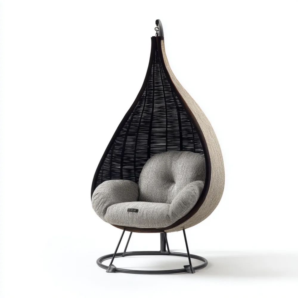 Hängesessel Rattan/Baumwolle 80x60x150 cm - Grau - Modernes Design