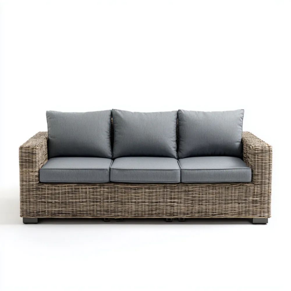 3-Sitzer-Gartensofa Rattan Grau/Natur – Moderner Stil (190x85x75 cm)